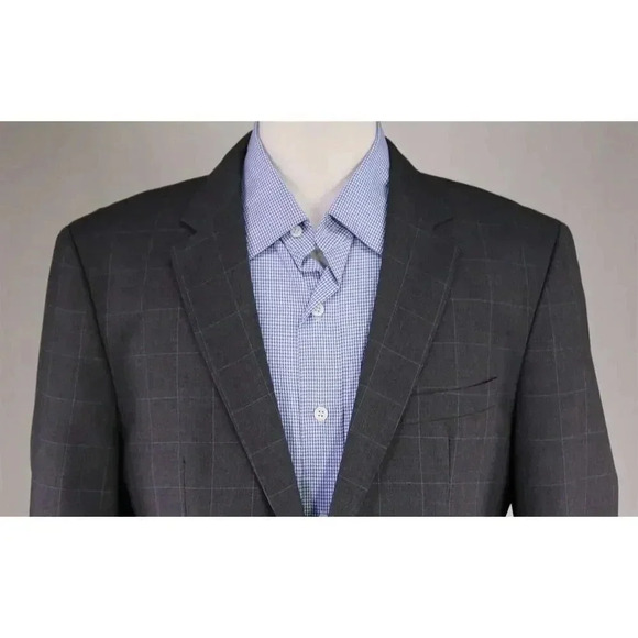 Hugo Boss The James/Sharp Gray w/ Ice Blue Windowpane Wool 2B Blazer Jacket 38R - Picture 3 of 10